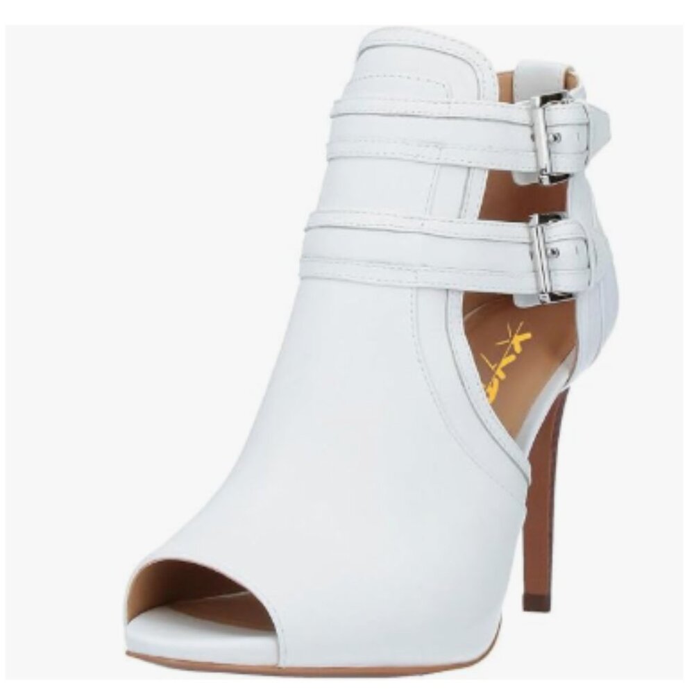 XYD White Peep Toe Sandal Ankle Booties Dual Buckled Straps Stiletto Heels Shoes